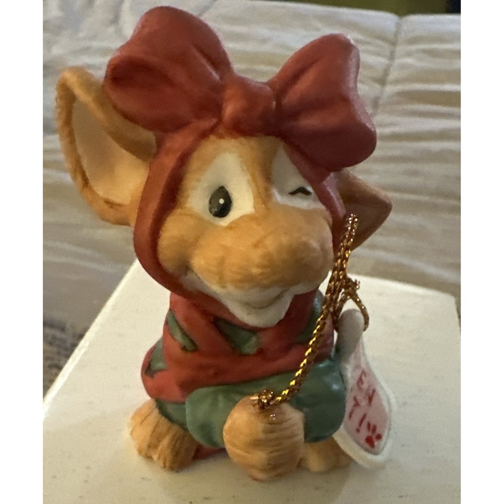 1991 Enesco AMY WULFING Adorable WINKING MOUSE Ribbon Bow OPEN‎ IT Figurine HTF